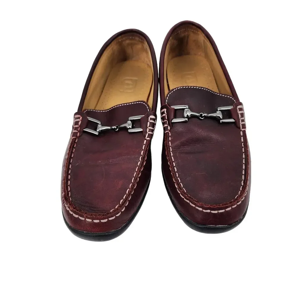FootJoy Dark Red Leather Contrasting Stitching Slip On Loafers Shoes Size 7